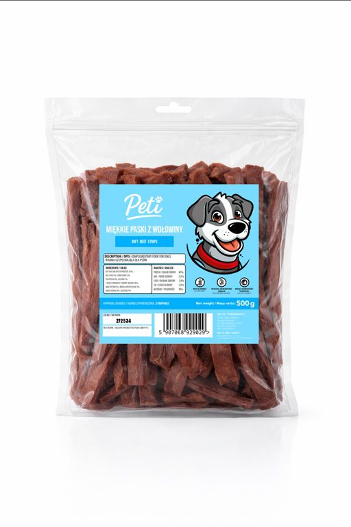 Przysmak dla psa smakołyk trenerki PETI 7 Miękkie Paski z Wołowiny 500g