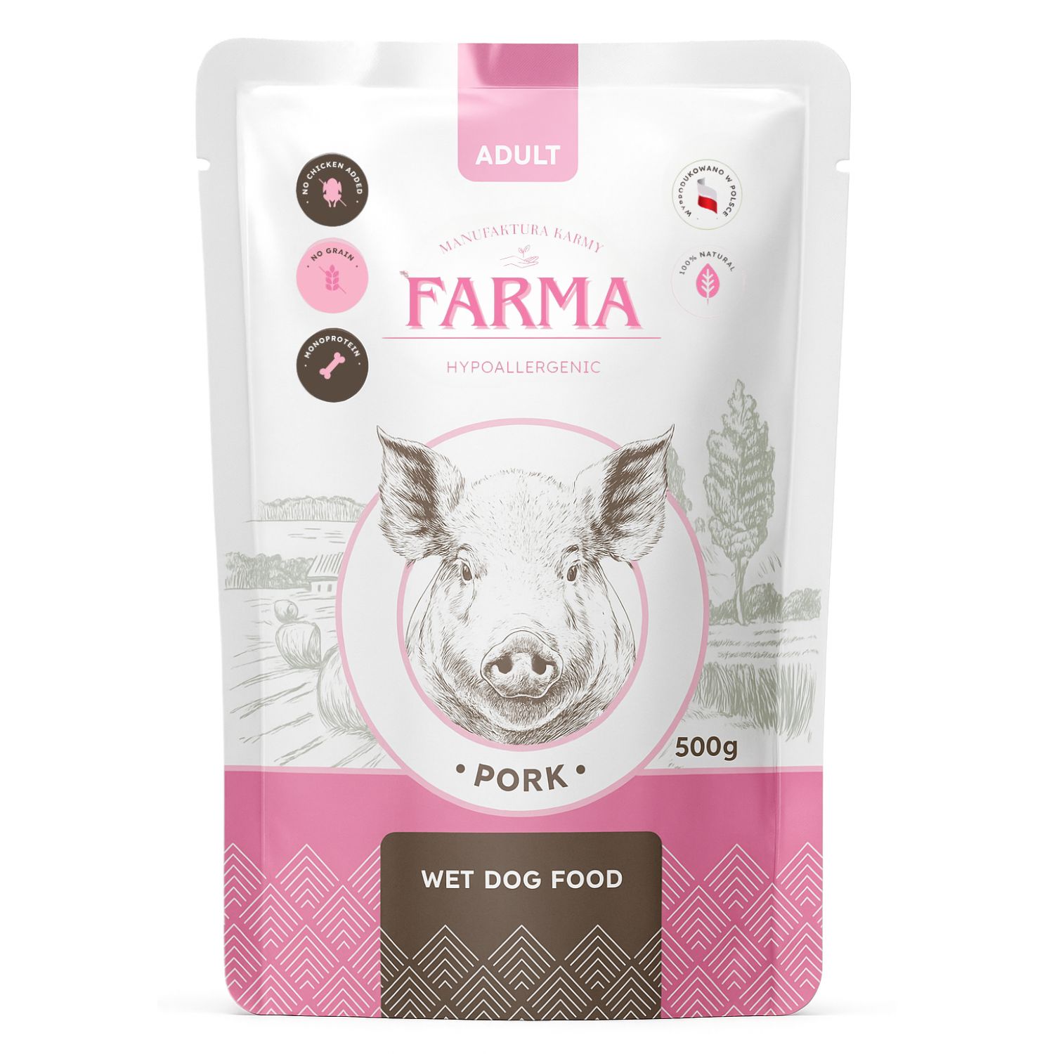 FARMA Hipoalergiczna Bezzbożowa karma mokra dla psa WIEPRZOWINA saszetka 500g