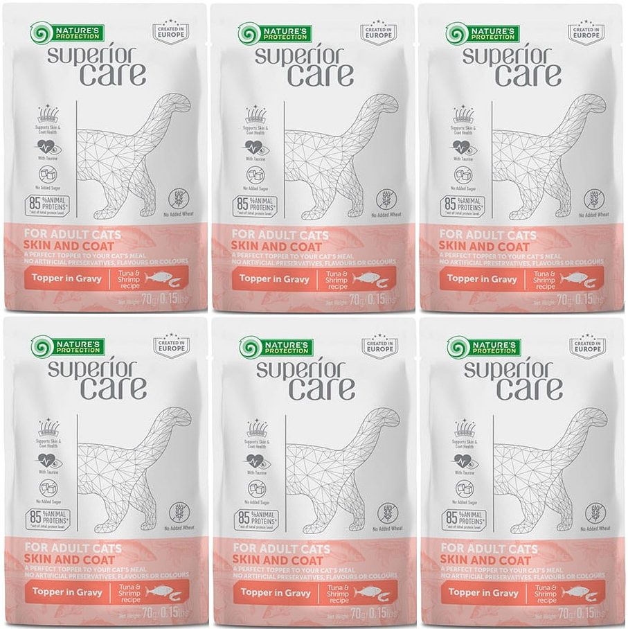 Nature's Protection Adult Cat TUŃCZYK W SOSIE Skóra i Sierść dla kota 6x70g