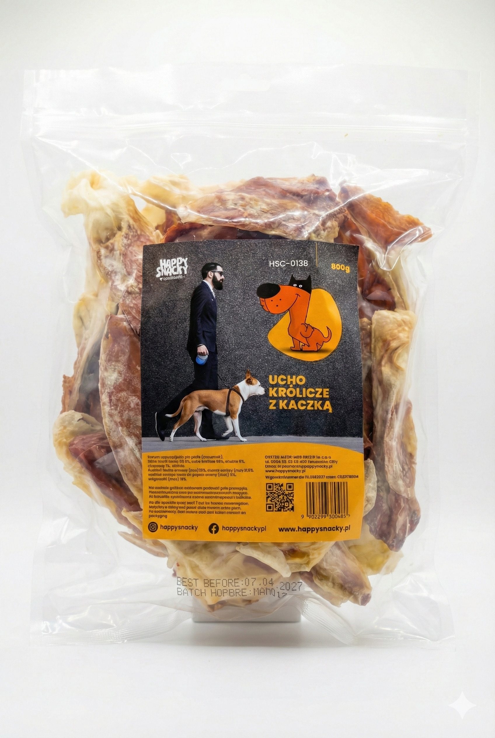 Ucho królicze z kaczką bezglutenowy przysmak dla psa Happy Snacky 500g