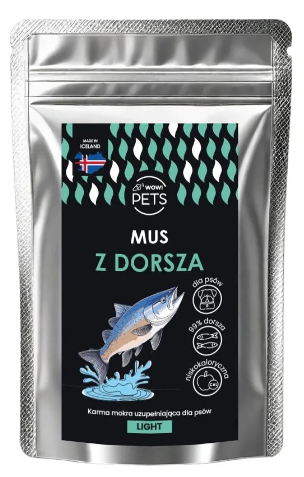 WOWPets Karma mokra PSY Monobiałkowa MUS z DORSZA (Light) saszetka 100 g